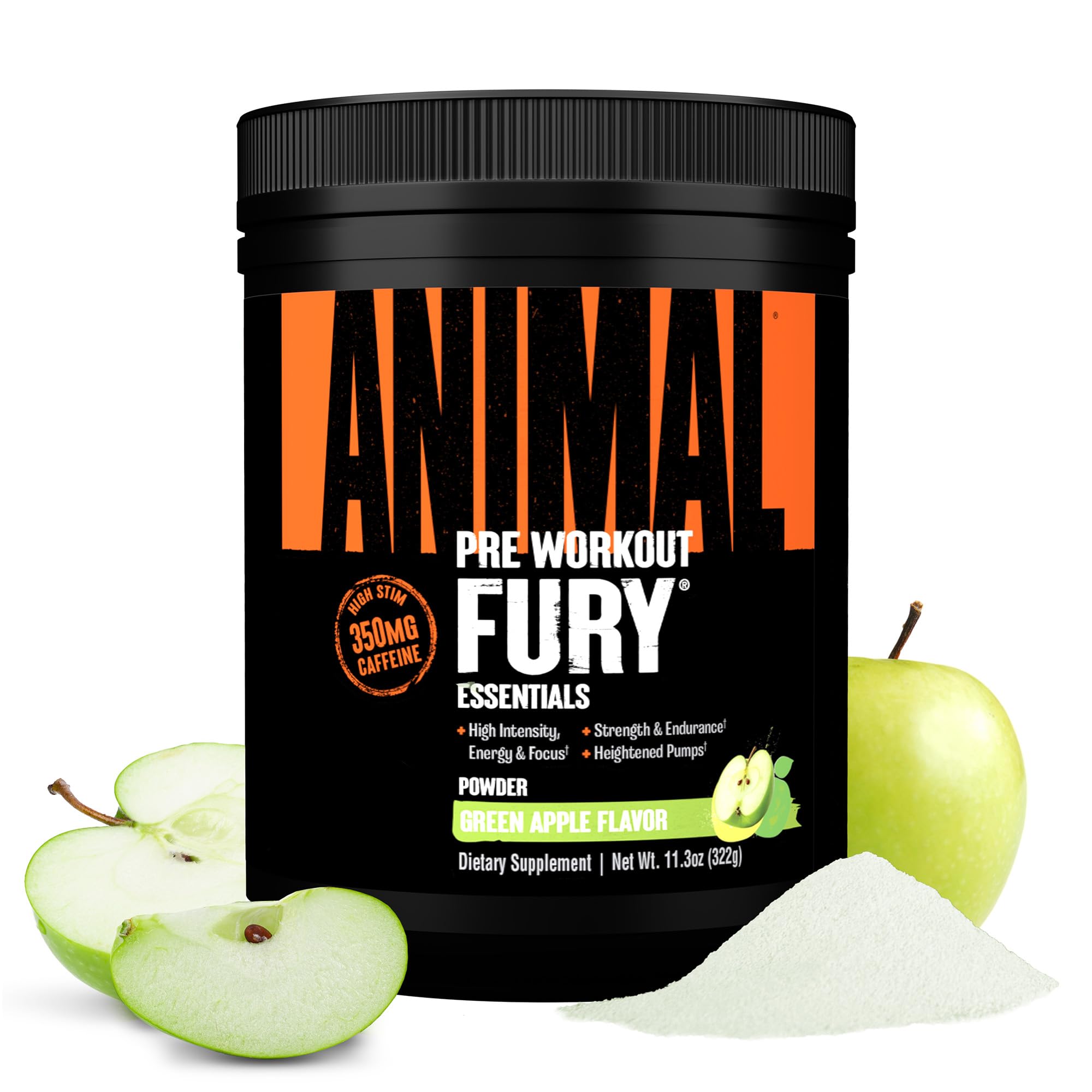 Animal Fury frente del envase mostrando marca y sabor manzana verde para identificación rápida
