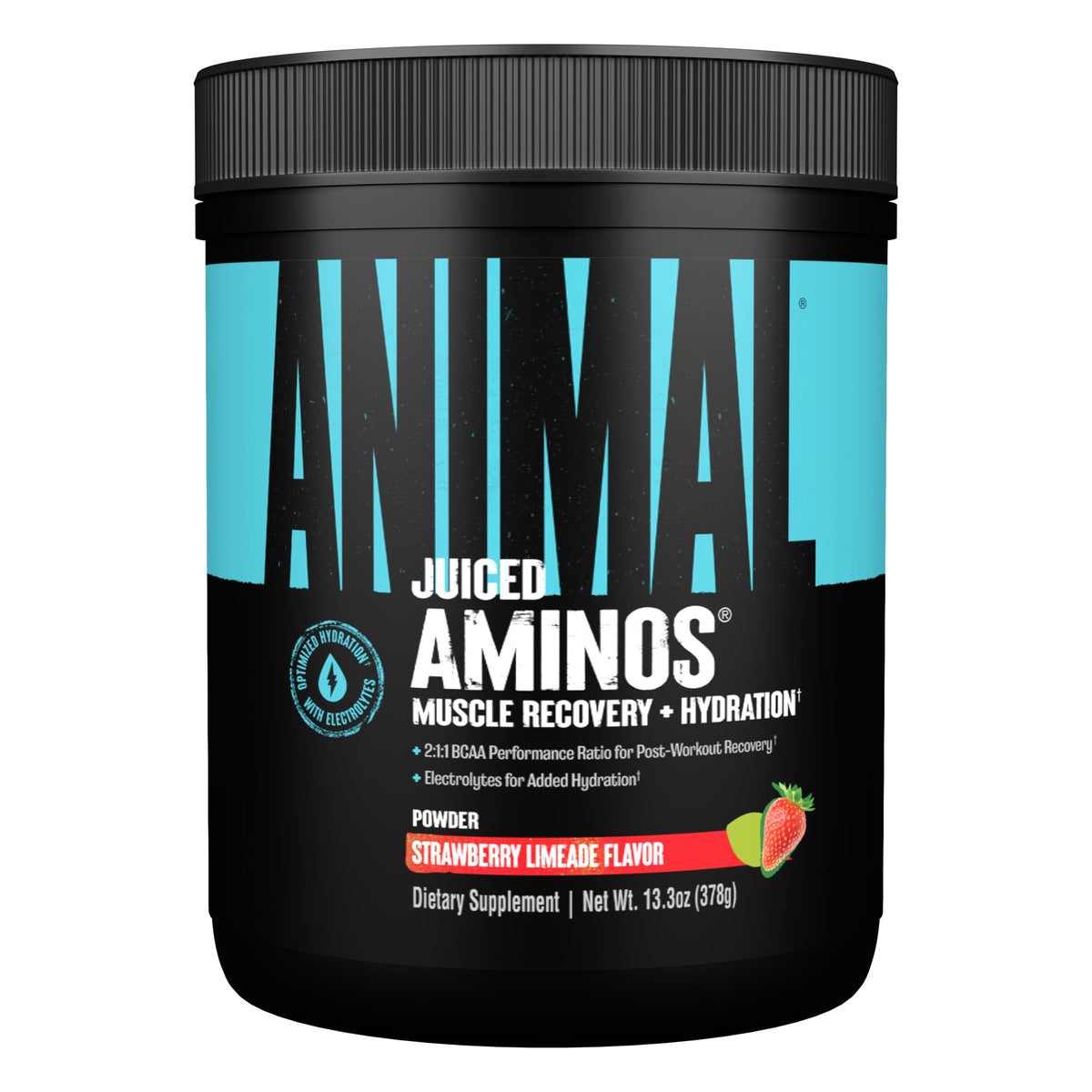 Animal Juiced Aminos frente del envase mostrando sabor y porciones
