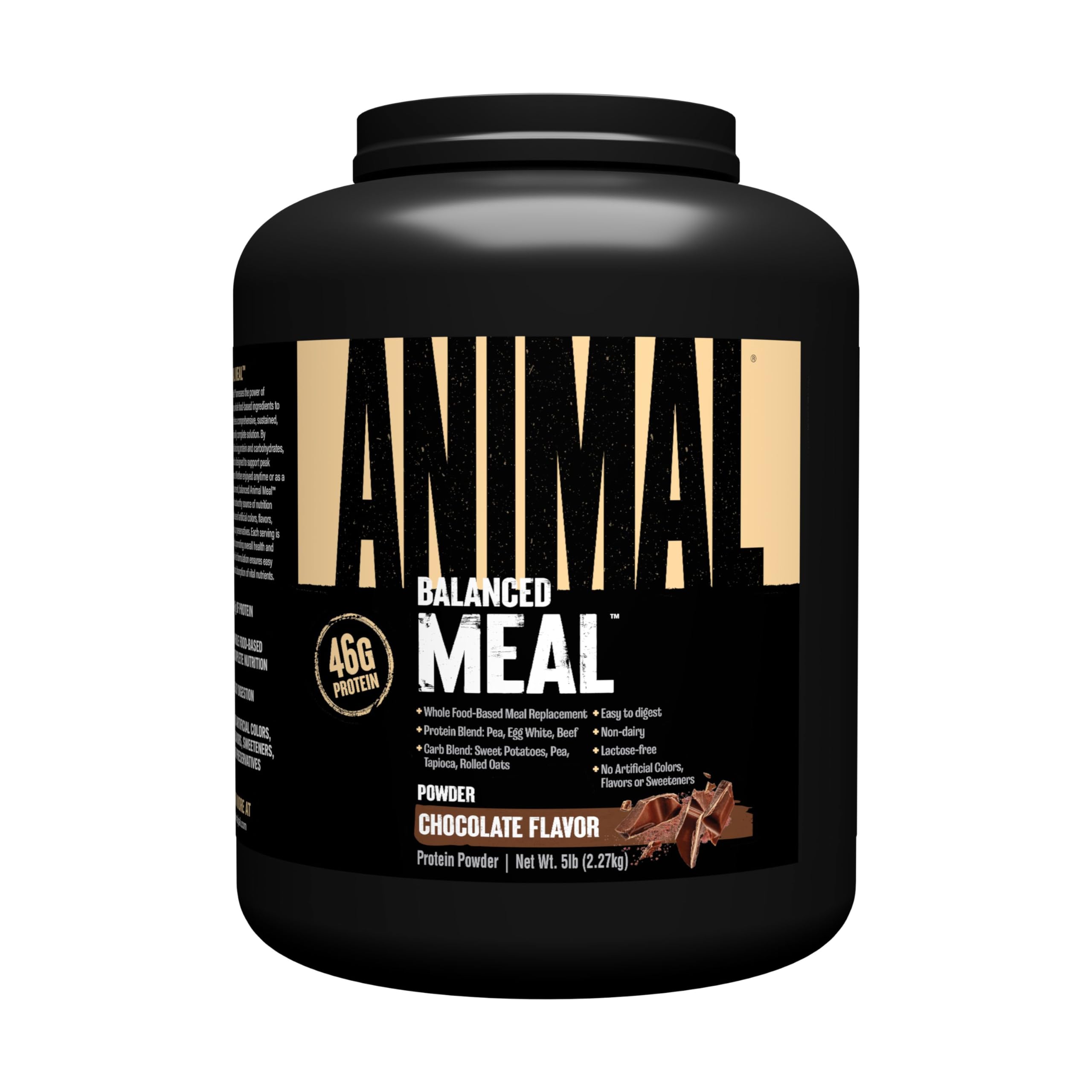 Animal Meal empaque frontal sabor chocolate mostrando beneficio nutricional