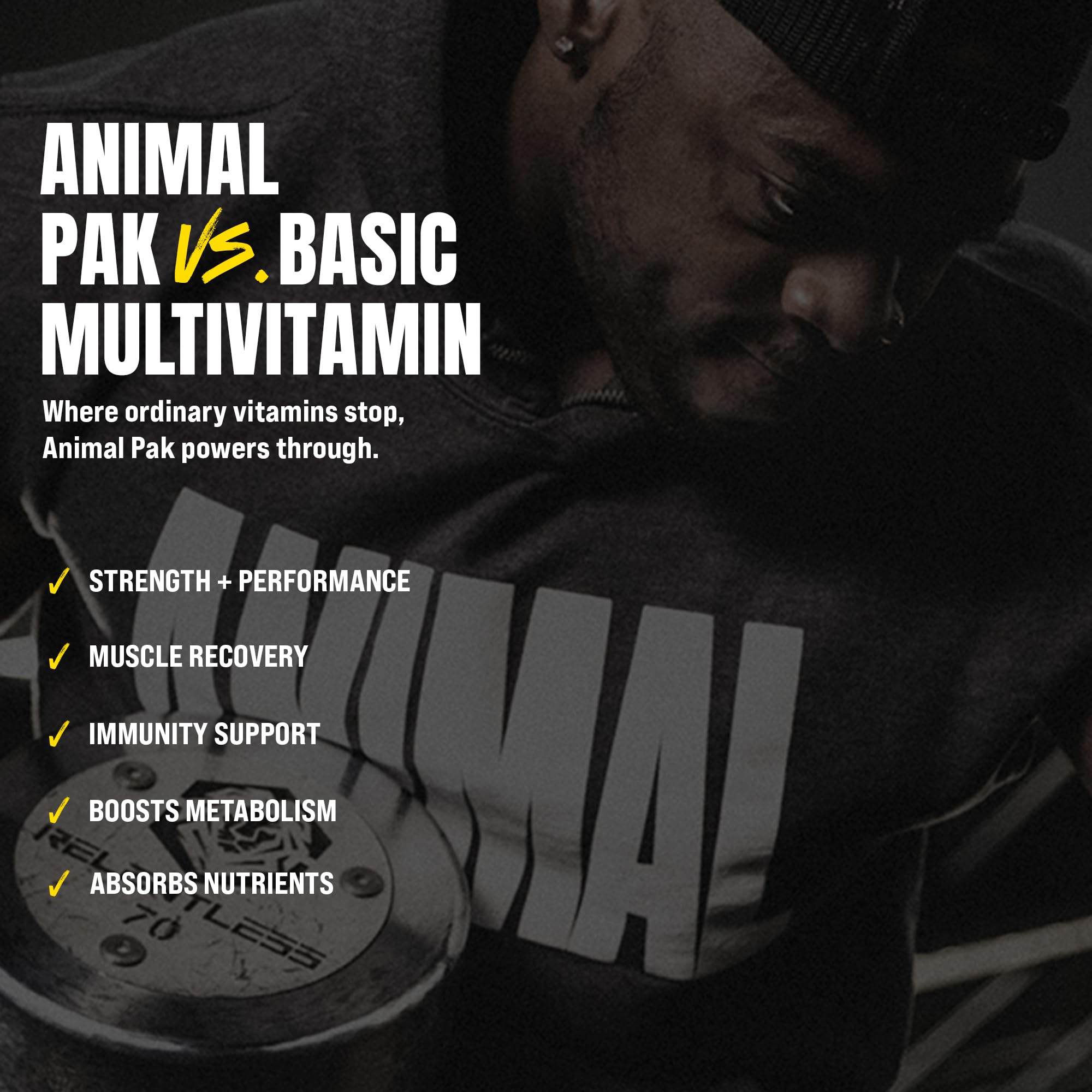 Animal Pak contenido con comprimidos y cápsulas para nutrición integral