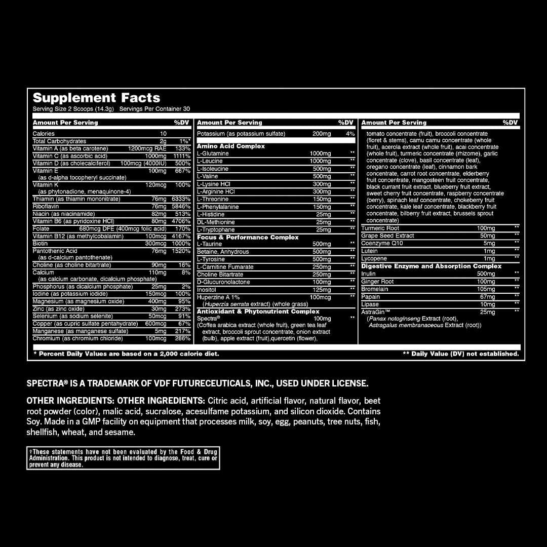 Animal Pak etiqueta nutricional con listado de nutrientes para transparencia