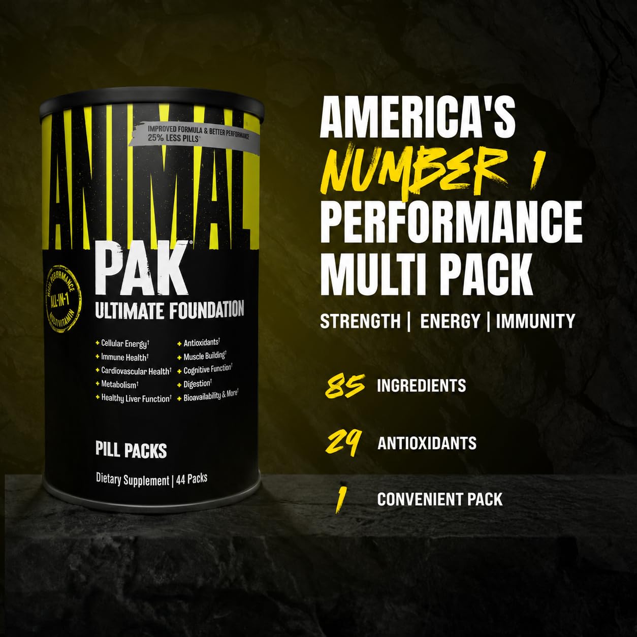 Animal Pak sobre individual abierto destacando facilidad de uso
