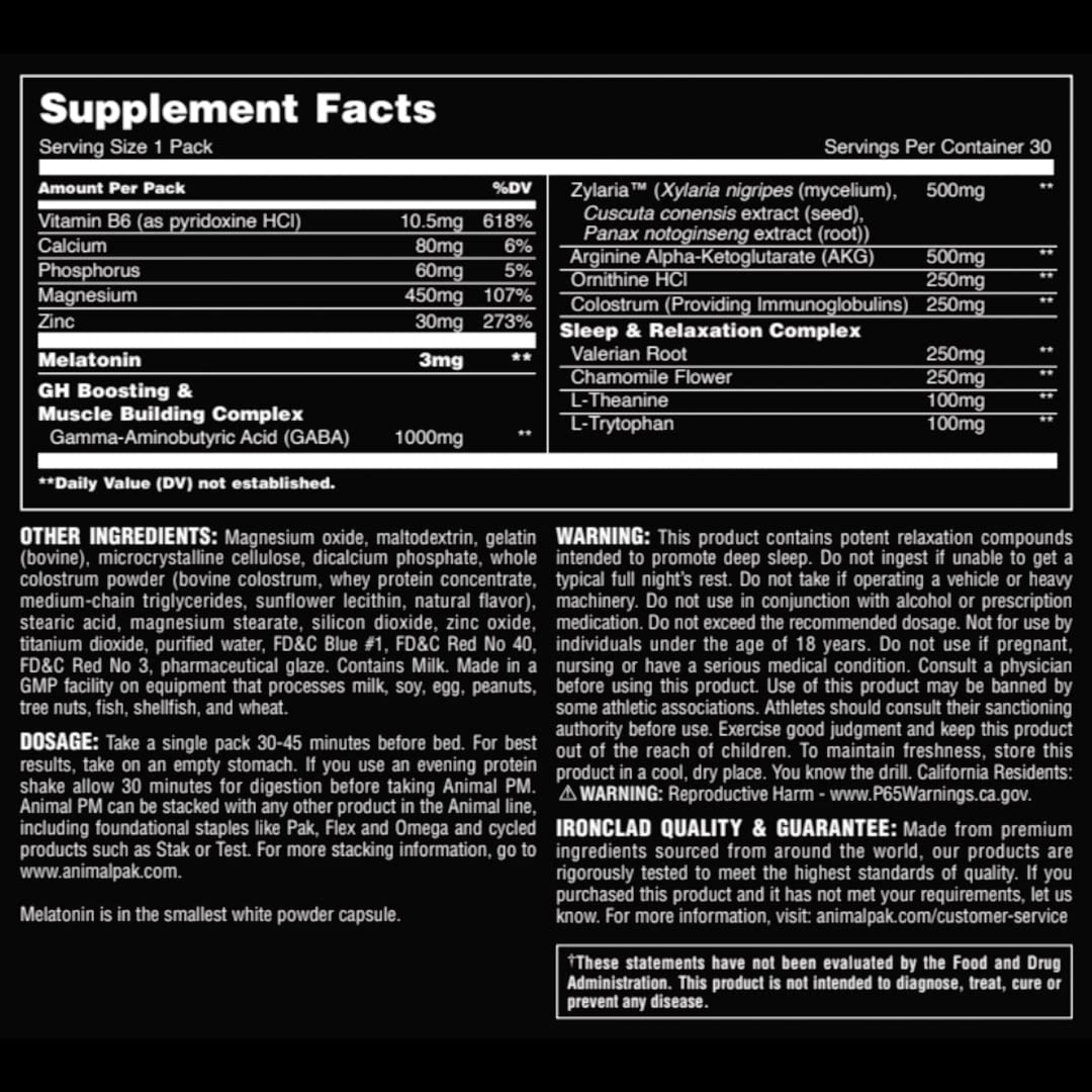 Animal PM etiqueta informativa con lista de ingredientes y seguridad de fabricación