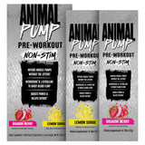 Animal Pump NS frente del empaque mostrando sticks y sabores para uso práctico