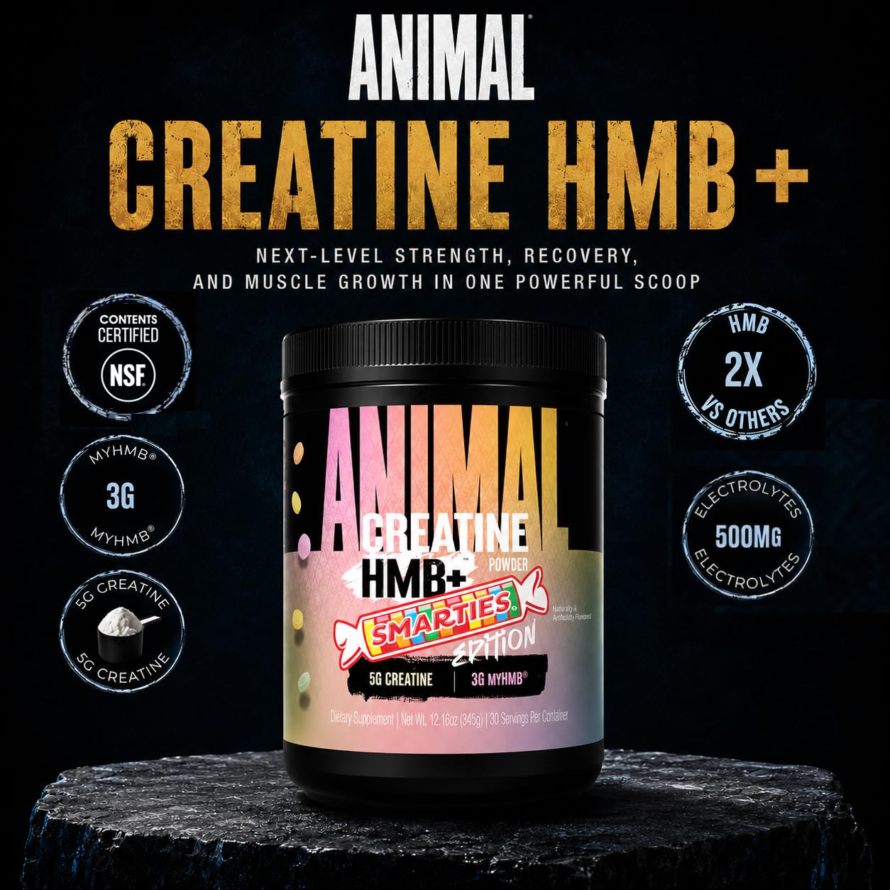 Polvo Animal Creatine HMB textura fina, mezcla rápida y suave