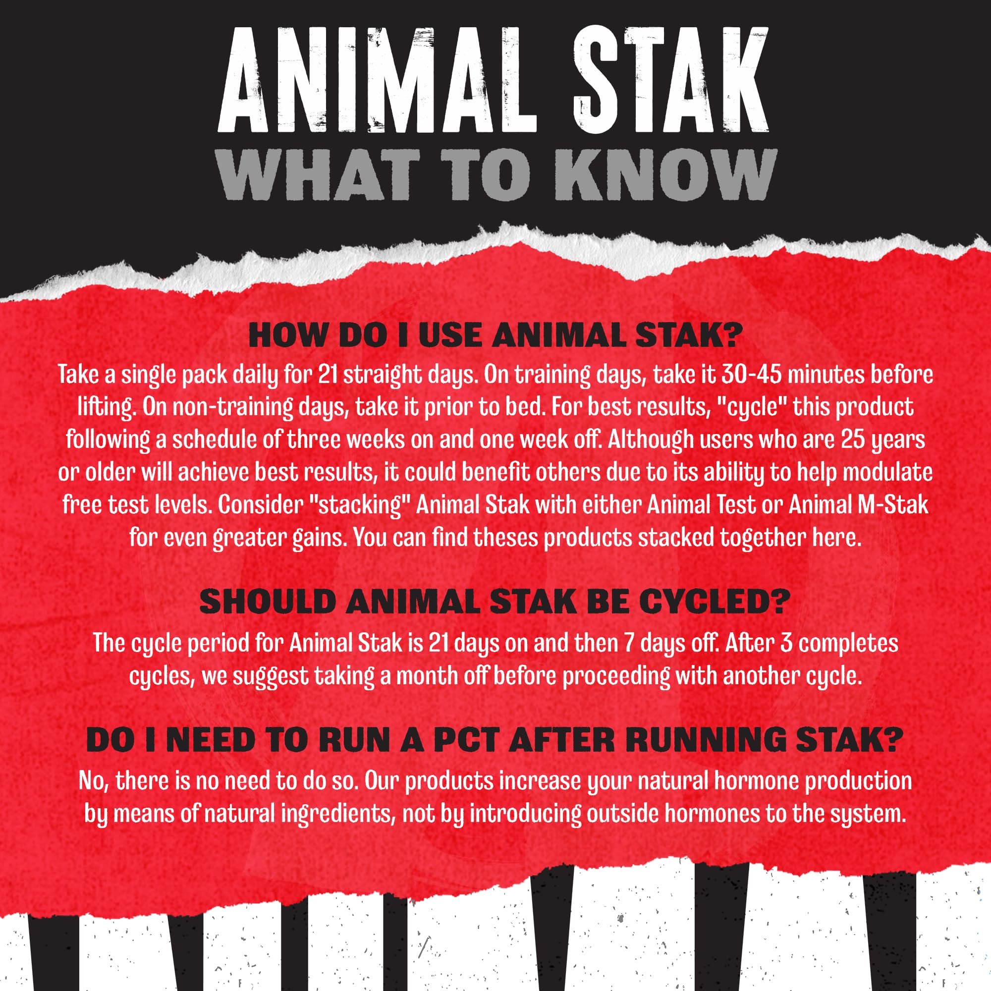 Animal Stak etiqueta con lista de ingredientes y calidad de fabricación certificada