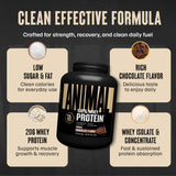 Animal etiqueta nutricional resaltando BCAA, bajo azúcar y control de calidad