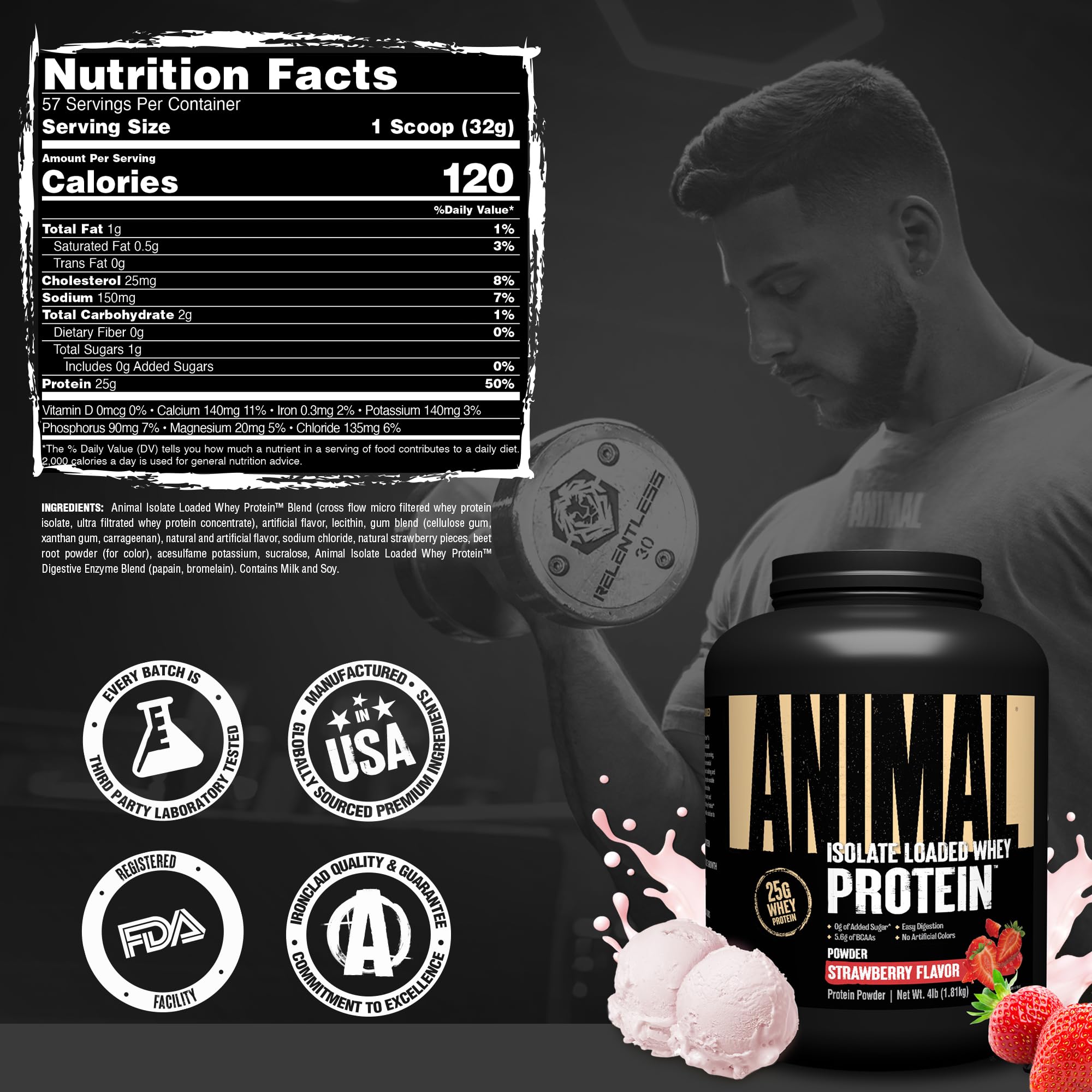 Comparación de tamaño del envase Animal Whey Isolate 4 lb para referencia