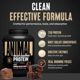 Animal Whey Isolate junto a regla para comparar tamaño del envase y porciones