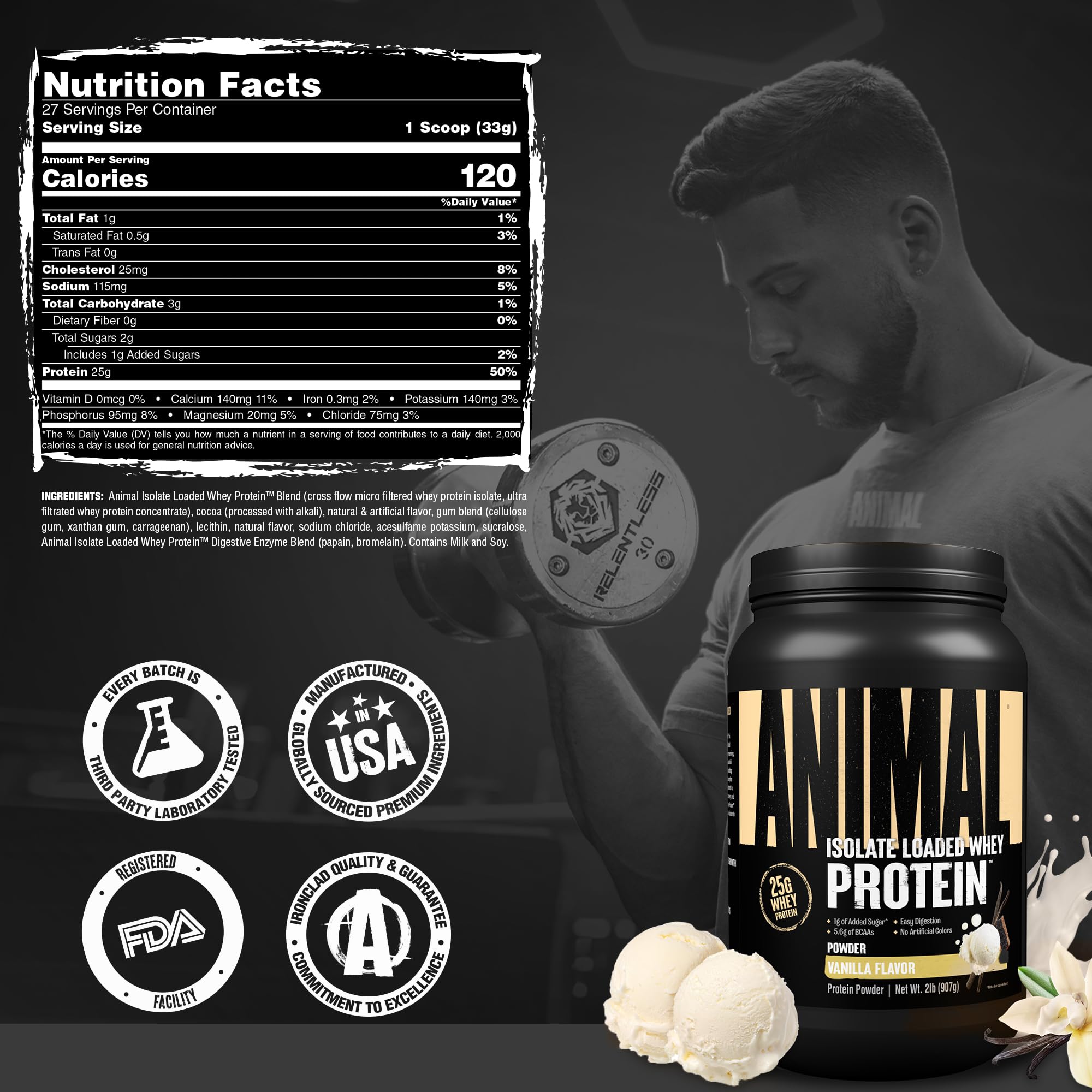 atleta en gimnasio con Animal whey isolate como parte de su recuperación y rutina