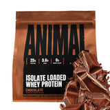 Animal Whey Isolate vista frontal del envase mostrando la marca y sabor chocolate como beneficio práctico
