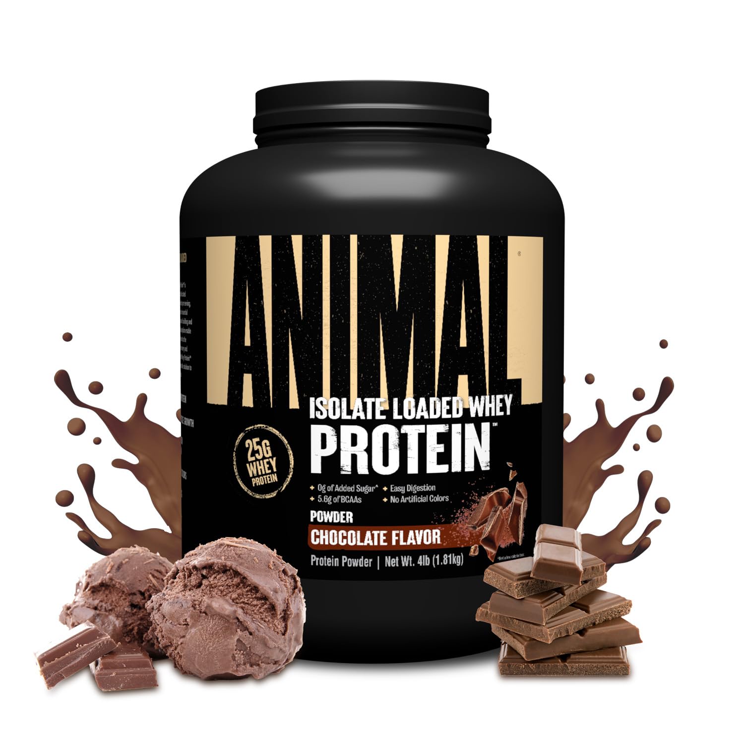 Animal whey isolate frente del envase mostrando el diseño y beneficios
