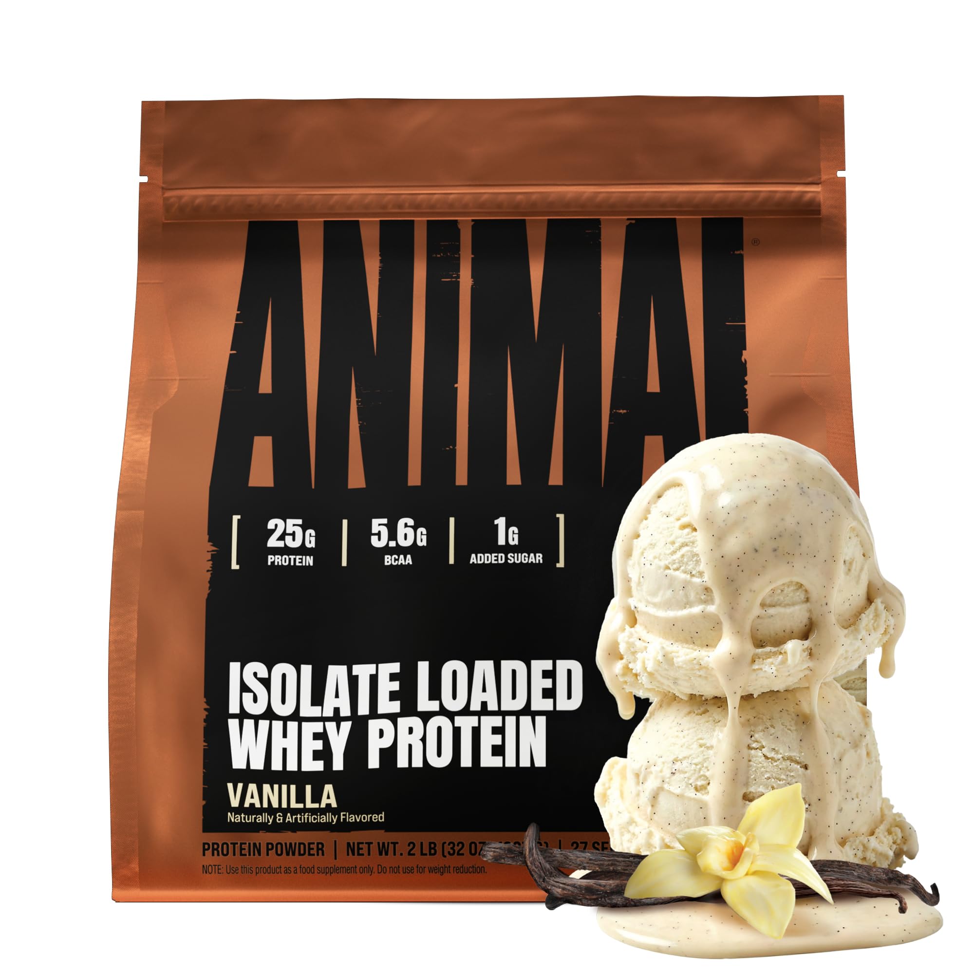 Animal whey isolate envase frontal vainilla con diseño claro y práctico