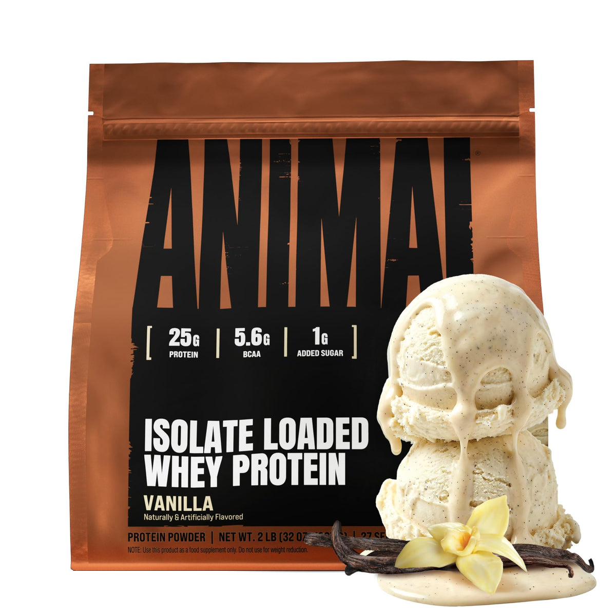 Animal whey isolate envase frontal vainilla con diseño claro y práctico
