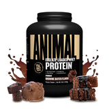 Animal Whey Isolate envase frontal mostrando sabor Brownie Batter y beneficios