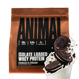Animal Whey Isolate frente del envase mostrando sabor y tamaño, confianza de marca