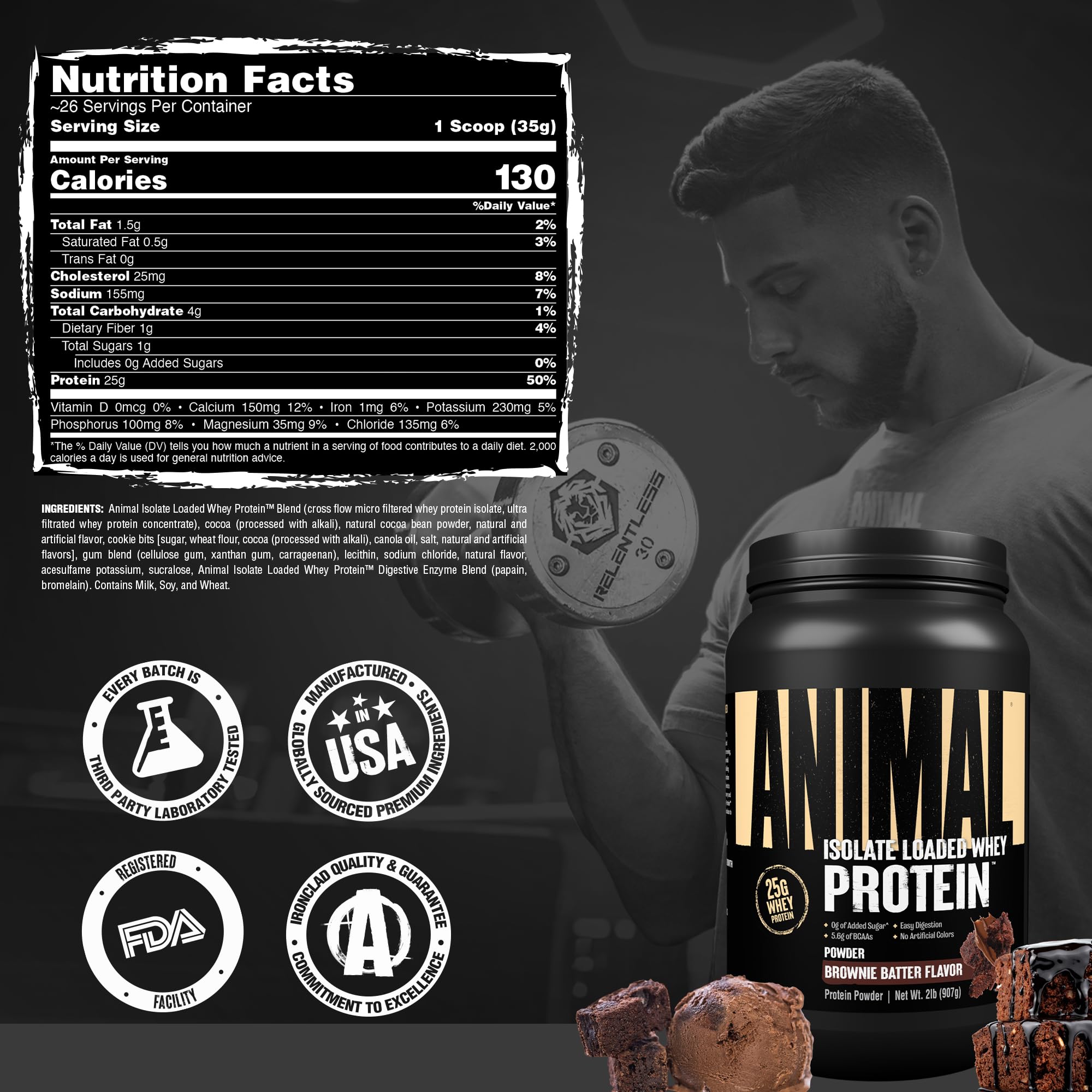 Animal Whey Isolate envase entre manos para comparar tamaño y facilidad de uso