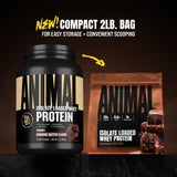 Animal Whey Isolate vaso con batido cremoso mostrando mezcla fácil y sabor disfrutable