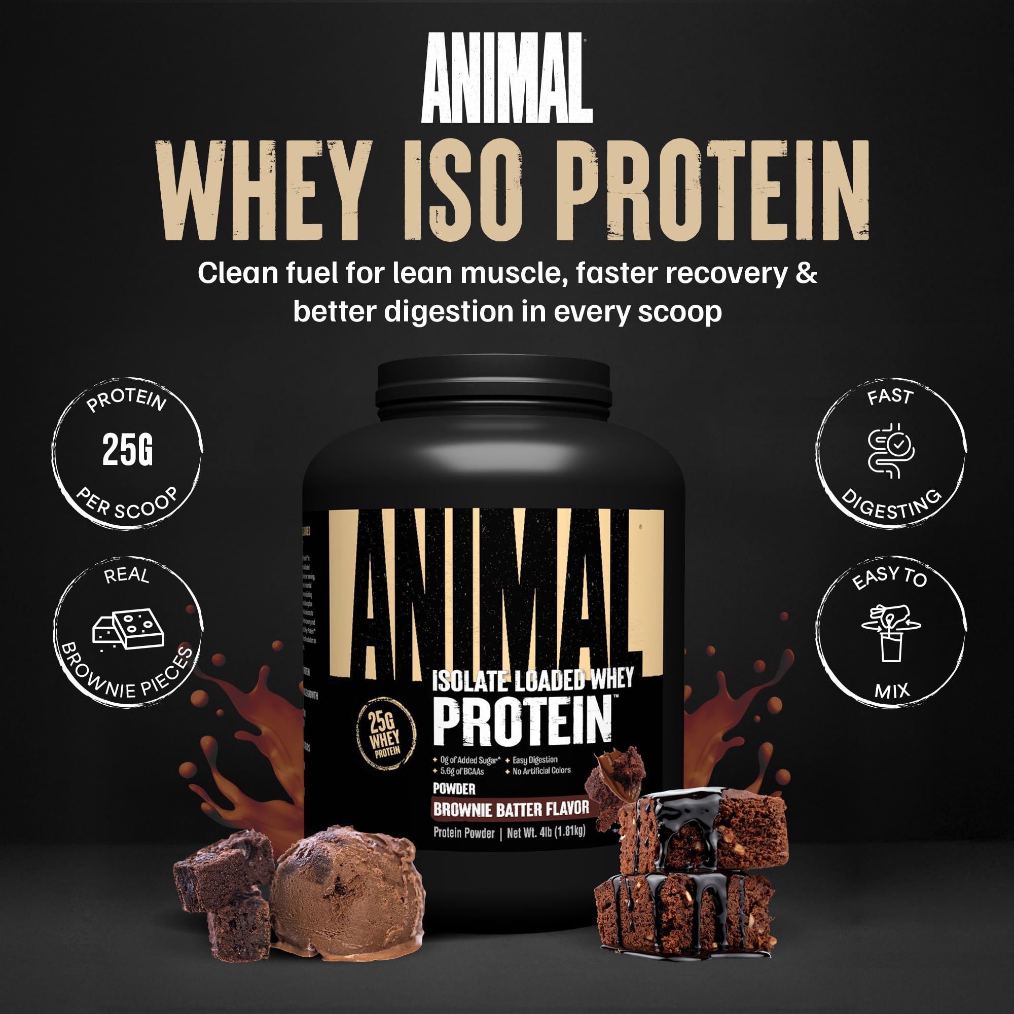 Textura en polvo de Animal Whey Isolate vista de cerca para mezcla sin grumos