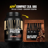 Animal Whey Isolate primer plano del polvo que destaca la textura fina y fácil disolución