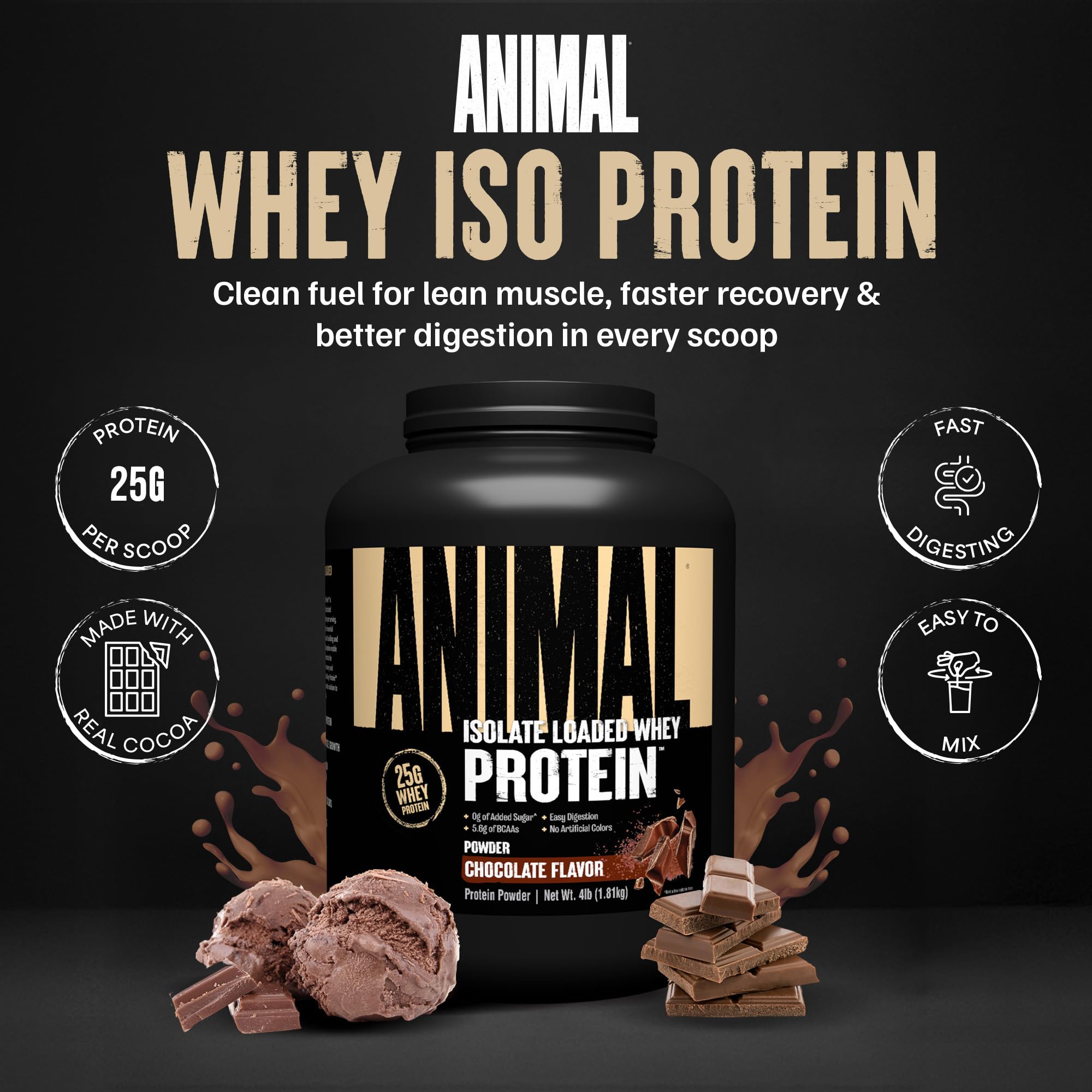 Animal whey isolate textura de polvo cercana, fácil de disolver