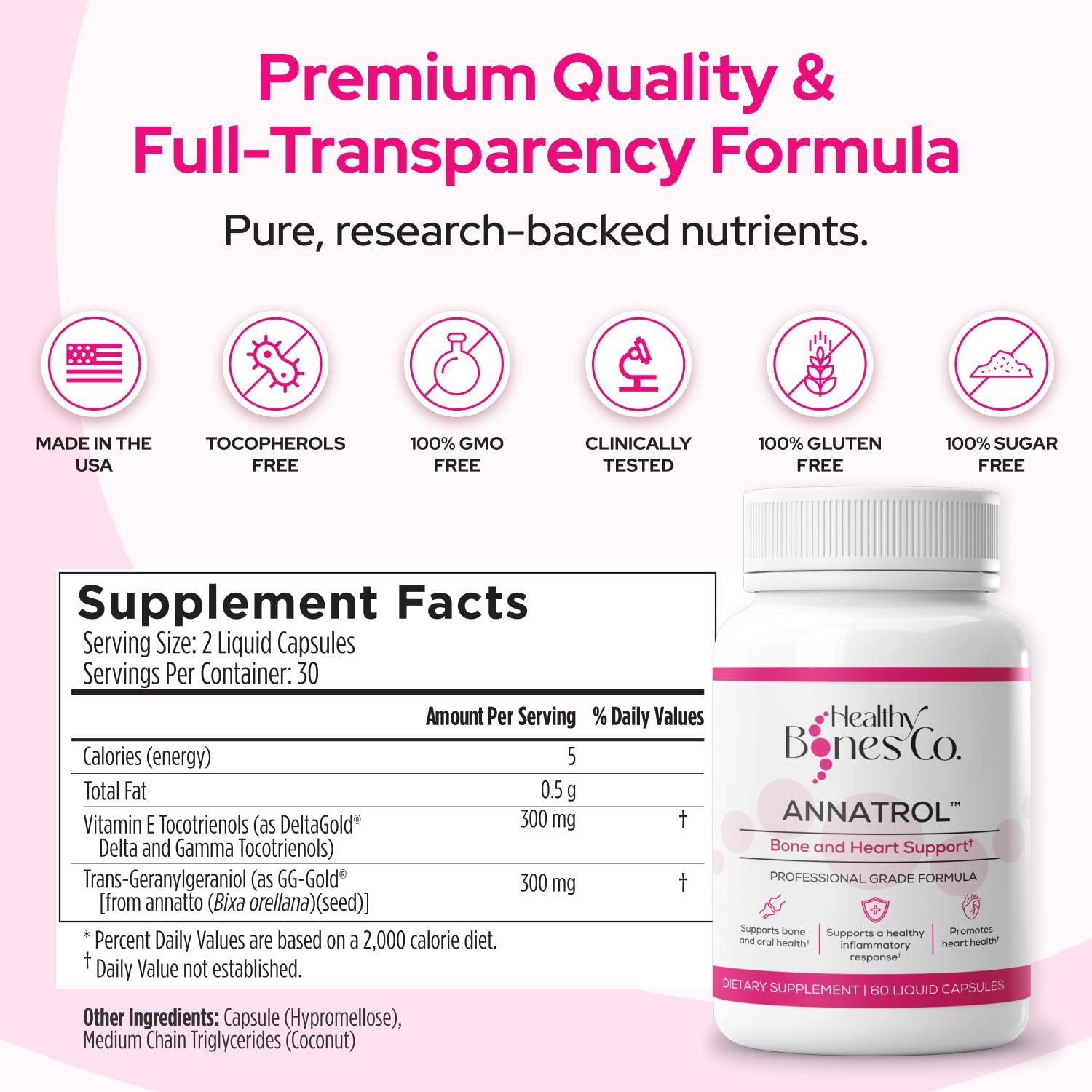 Healthy Bones Co. annatrol etiqueta con información nutricional y claridad de ingredientes