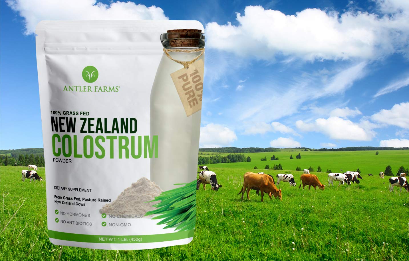 Antler Farms colostro disuelto en vaso, imagen de preparación y consumo