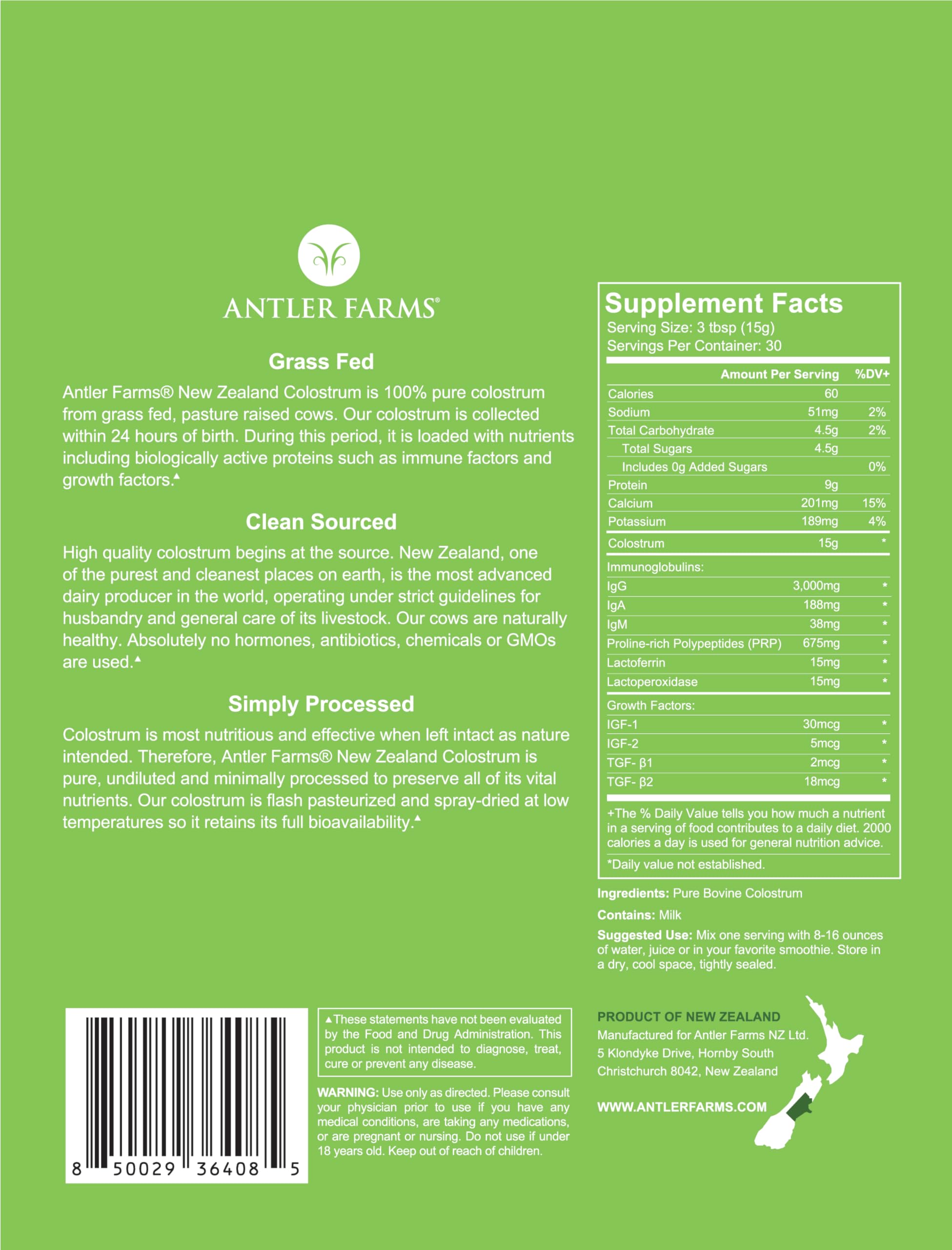 Antler Farms polvo textura cercana, muestra finura y fácil disolución