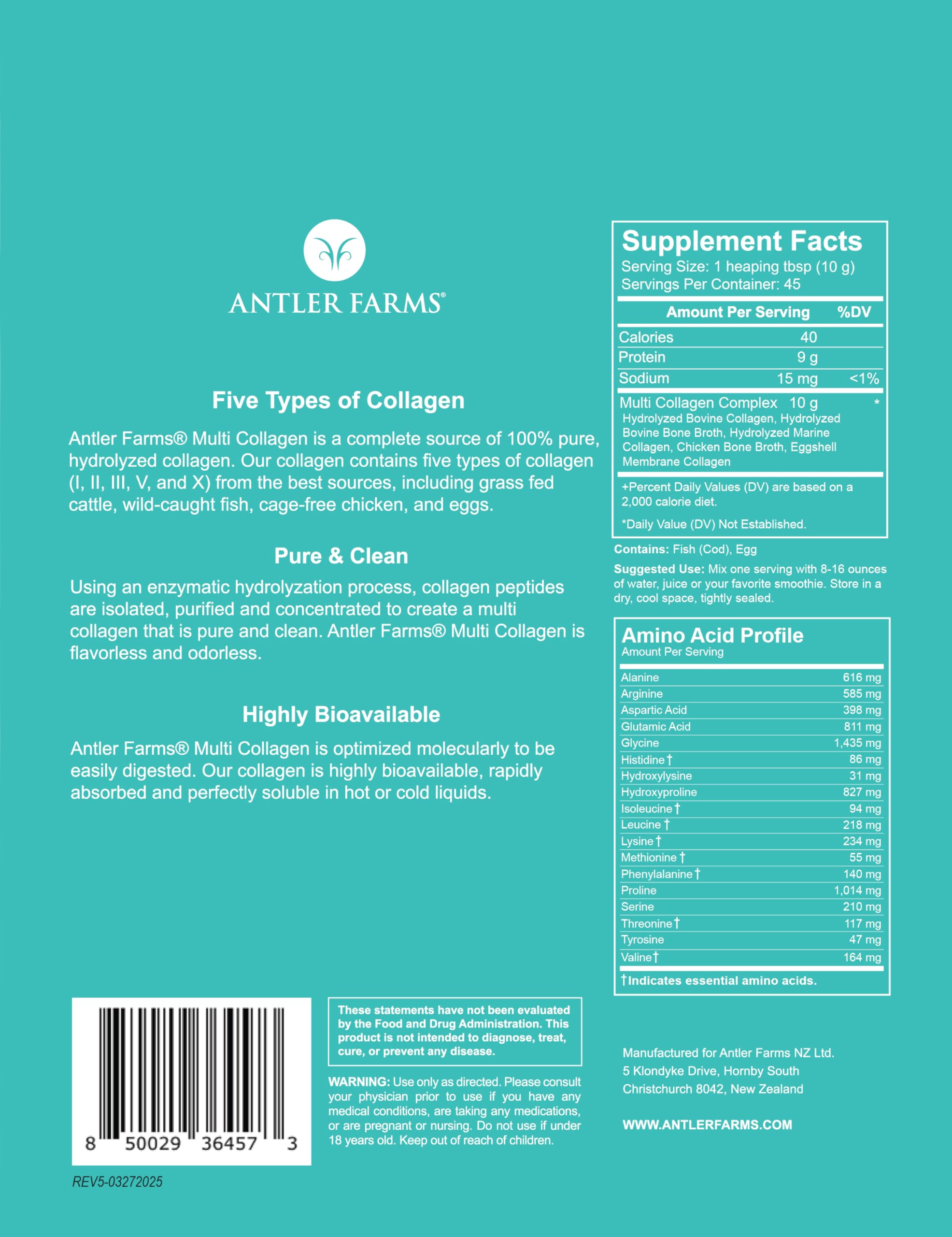 Antler Farms textura del polvo hidrolizado, fácil mezcla y disolución