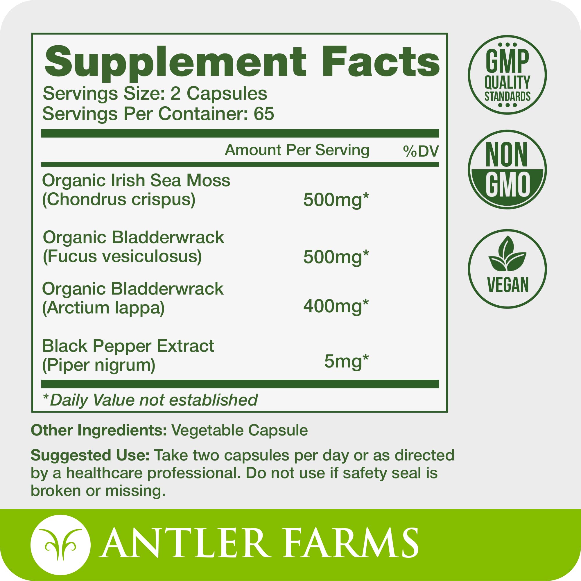Antler Farms polvo de sea moss textura seca para ver calidad