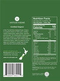 Antler Farms textura del polvo verde en primer plano, fácil de mezclar
