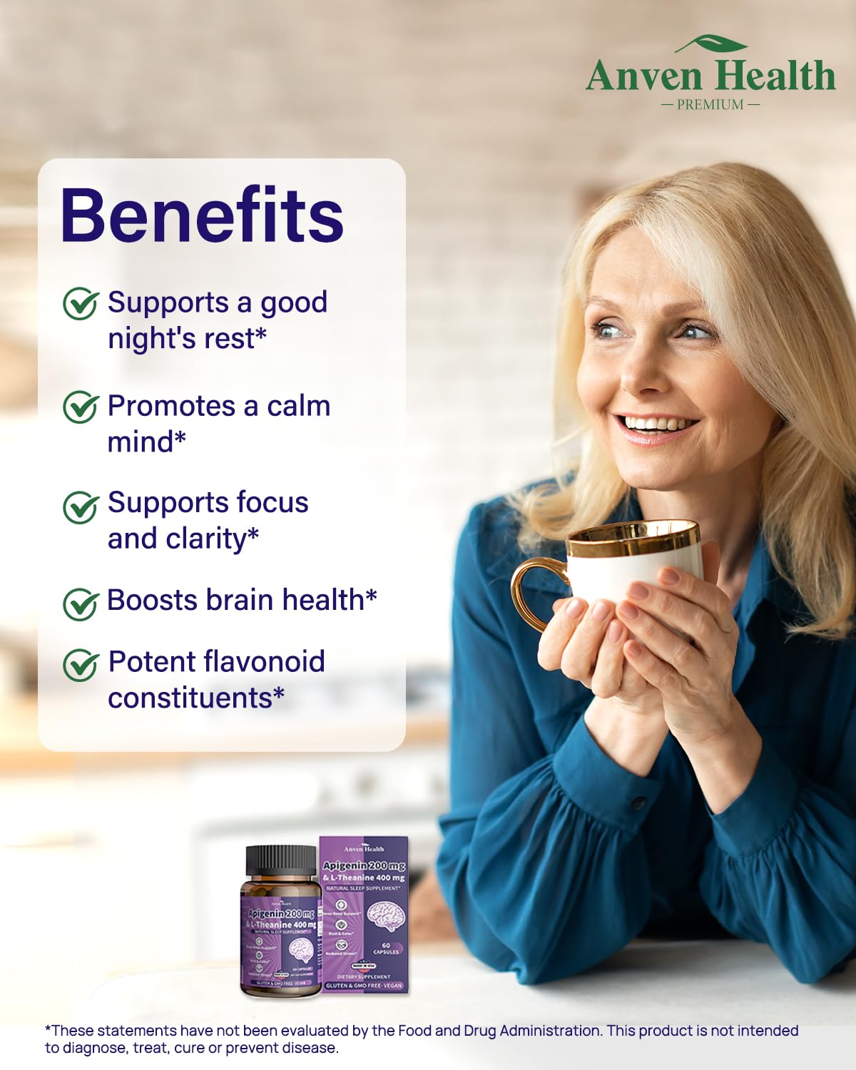 Anven Health vista superior de cápsulas en frasco, suministro para un mes
