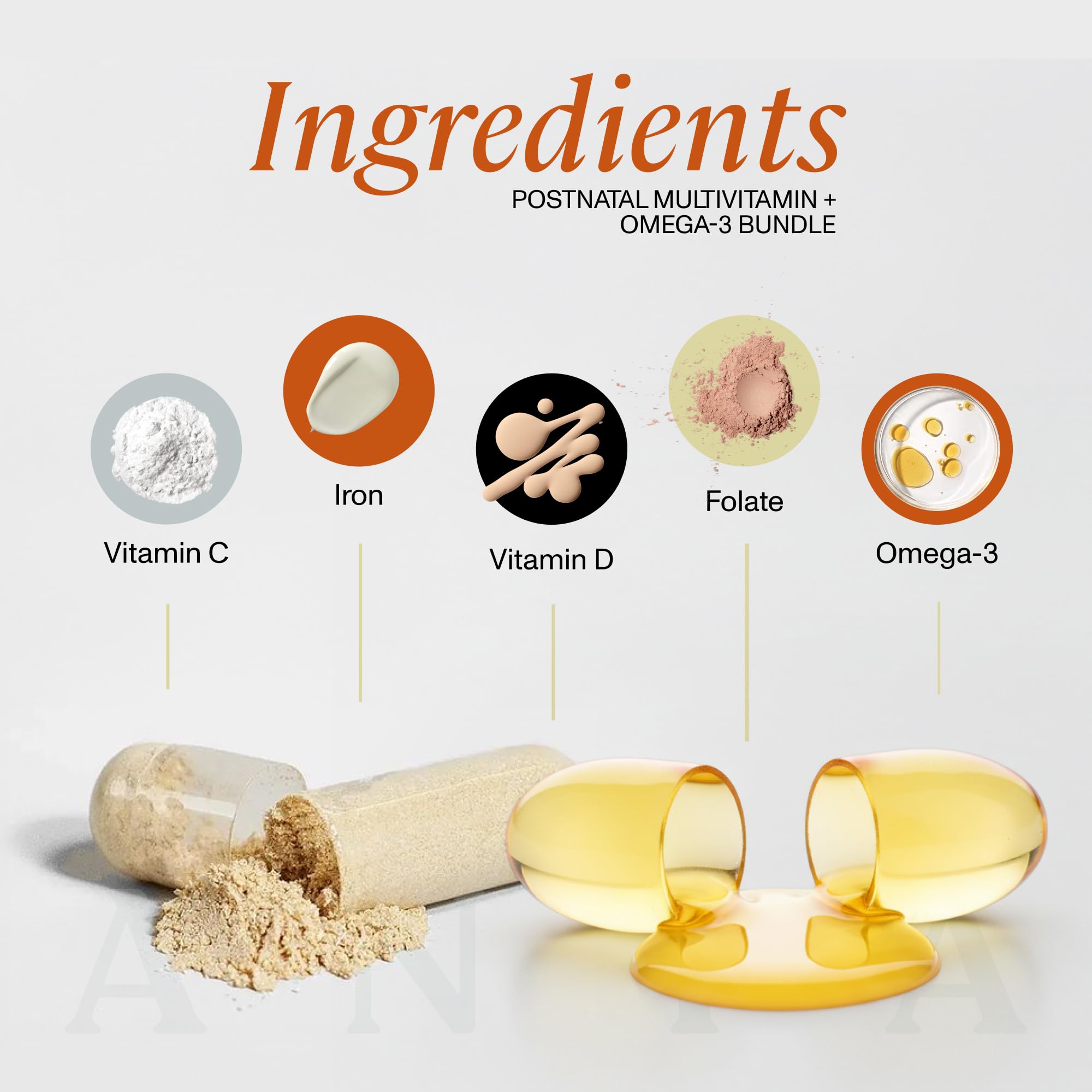 ANYA multivitaminas postnatales en primer plano para apoyo nutricional
