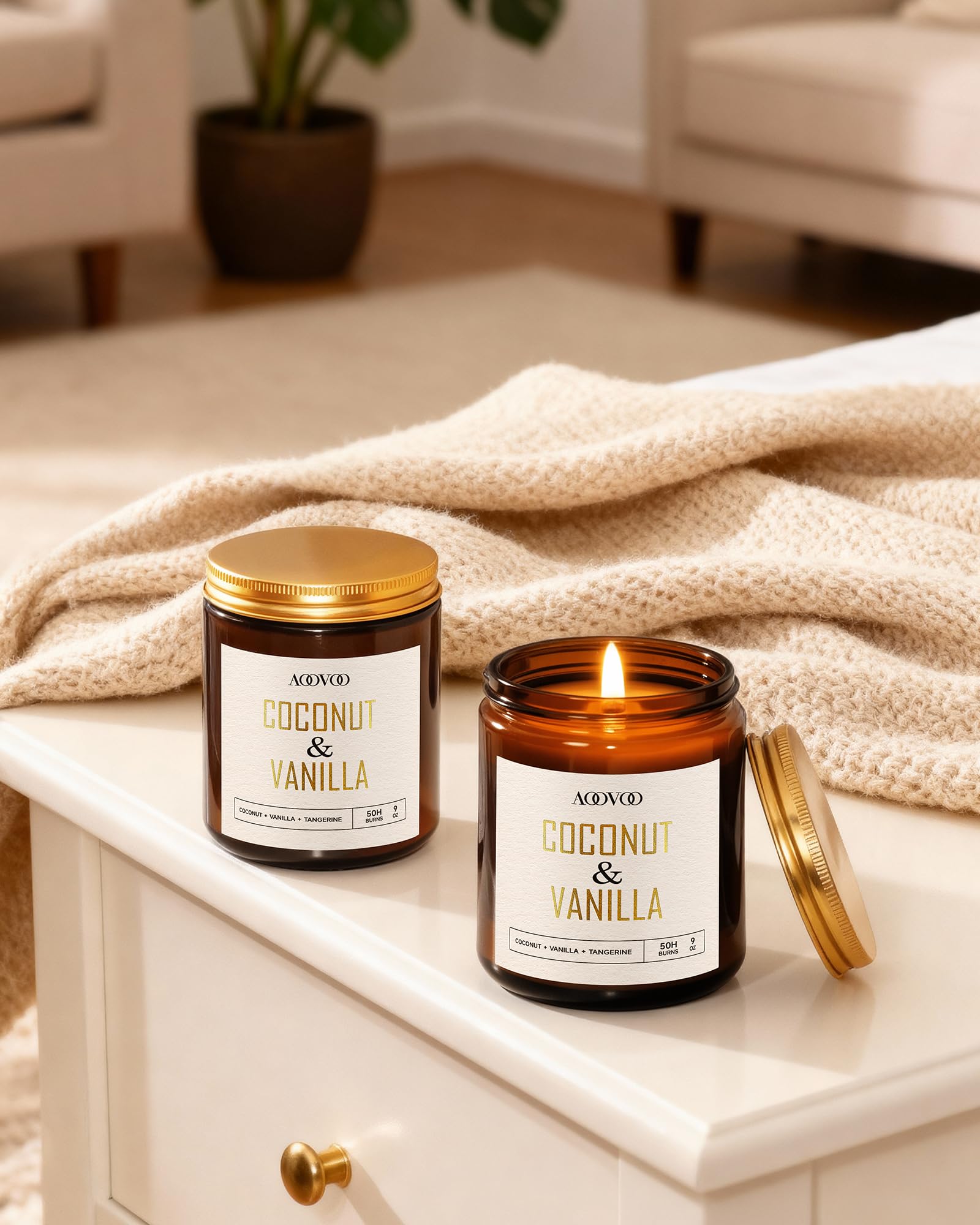 AOOVOO vela en salón creando ambiente relajado y aroma acogedor