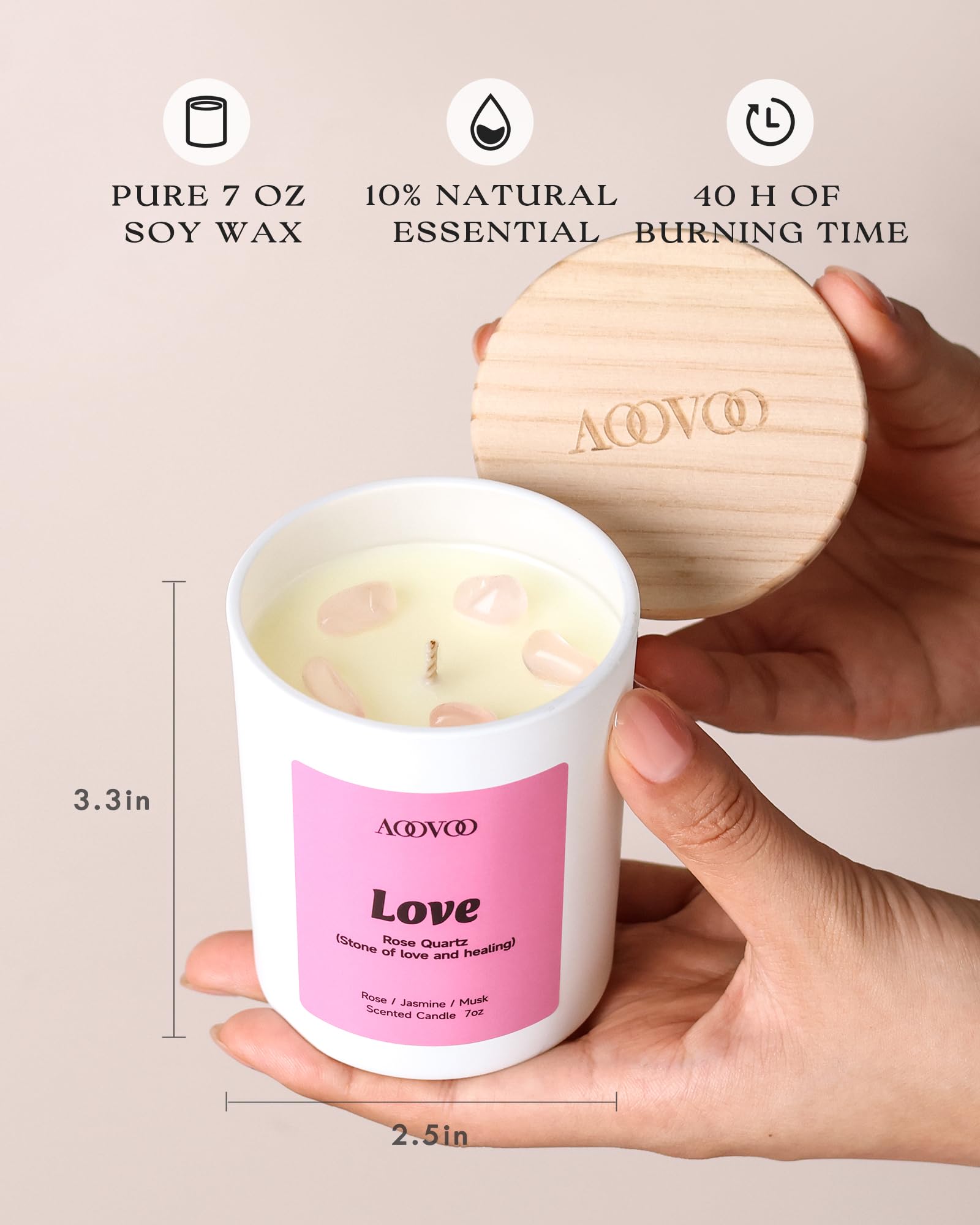 AOOVOO vela 7 oz comparada con mano para referencia de tamaño