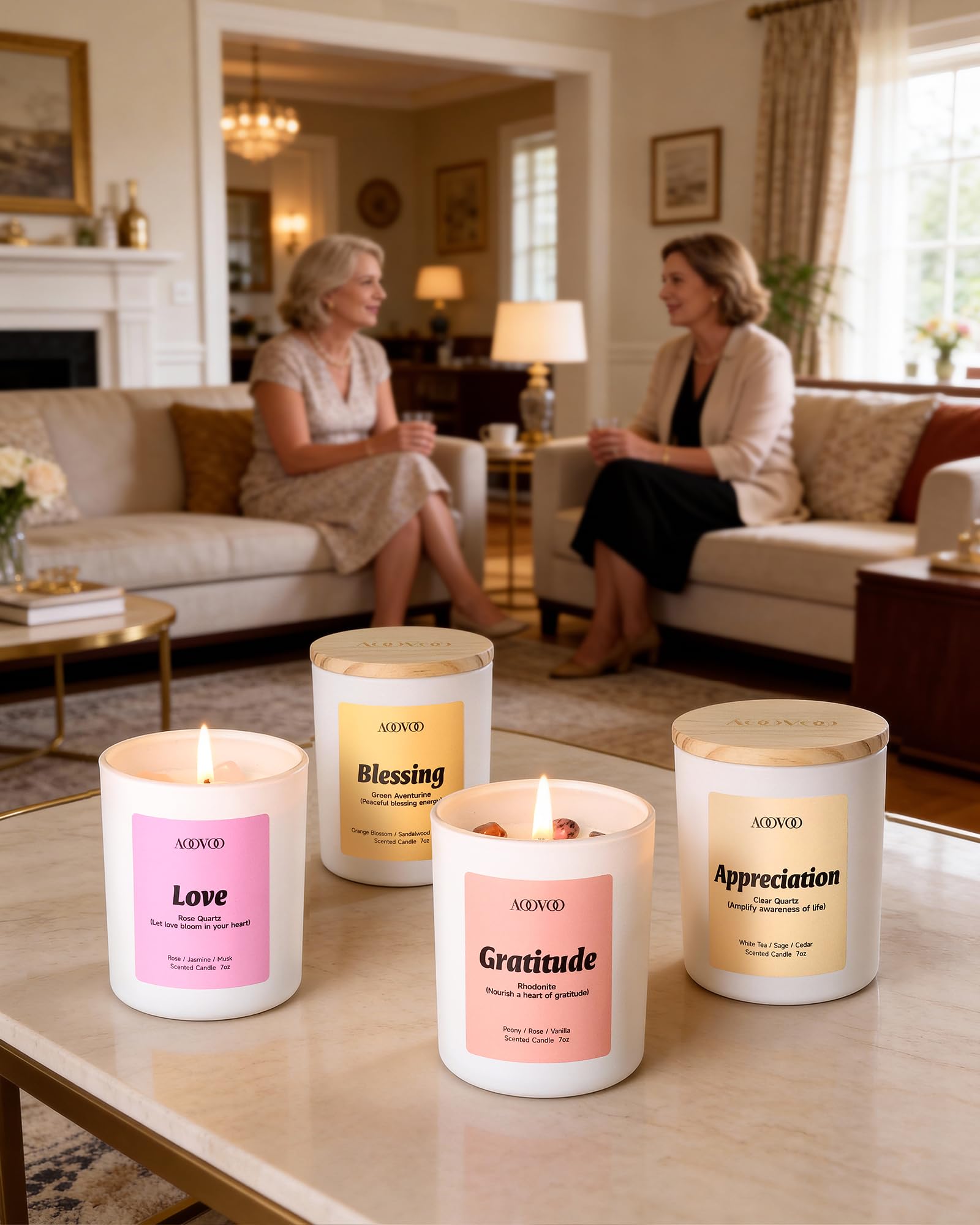 AOOVOO vela Amor con cuarzo rosa y aroma floral potente