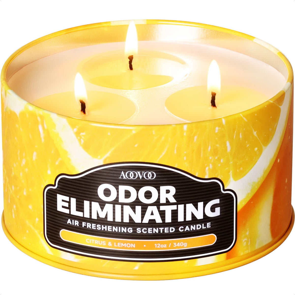 AOOVOO vela Citrus Lemon vista frontal con diseño y beneficio aromático
