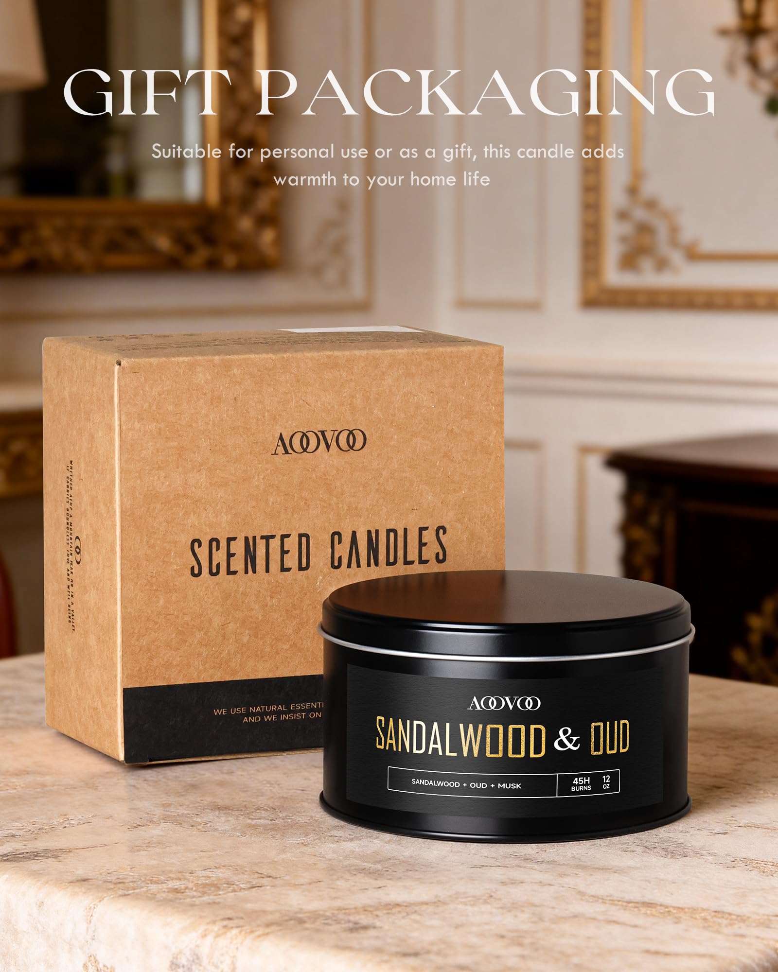 AOOVOO vela en caja lista para regalo con estética masculina refinada