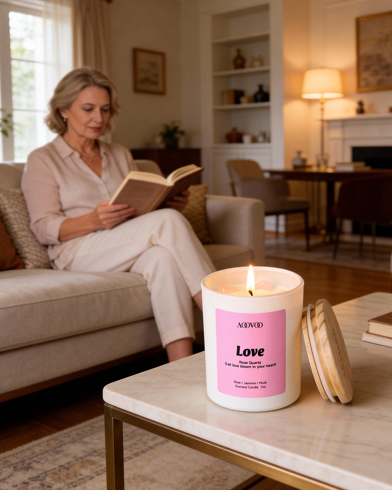 AOOVOO vela Gratitud con rhodonita y aroma envolvente