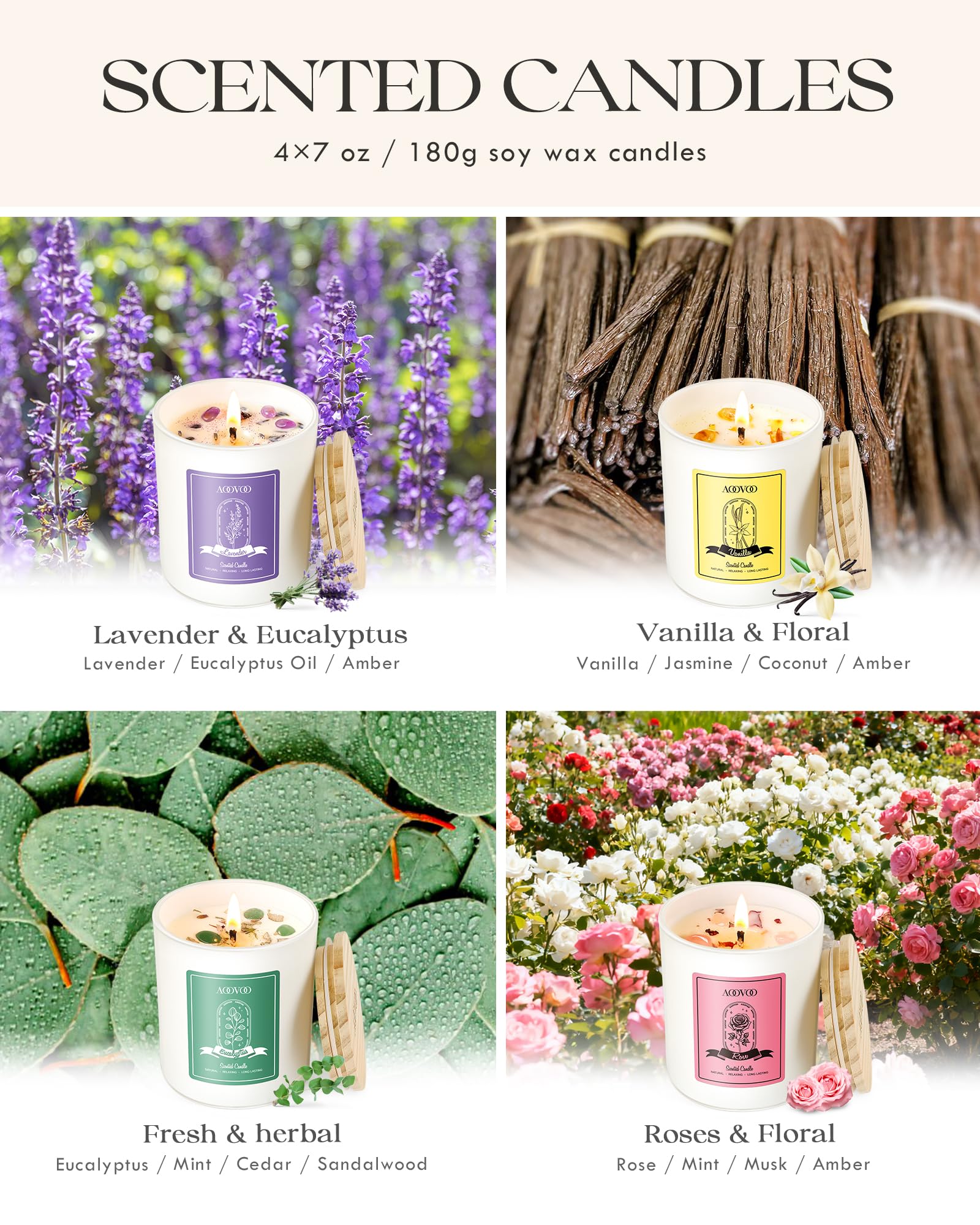 AOOVOO vela de lavanda cercana mostrando textura de la cera