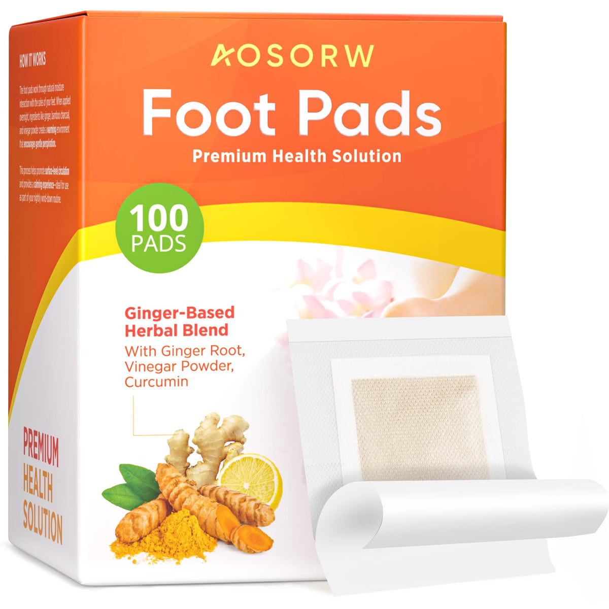 AOSORW empaque frontal mostrando 100 parches para uso nocturno y ahorro