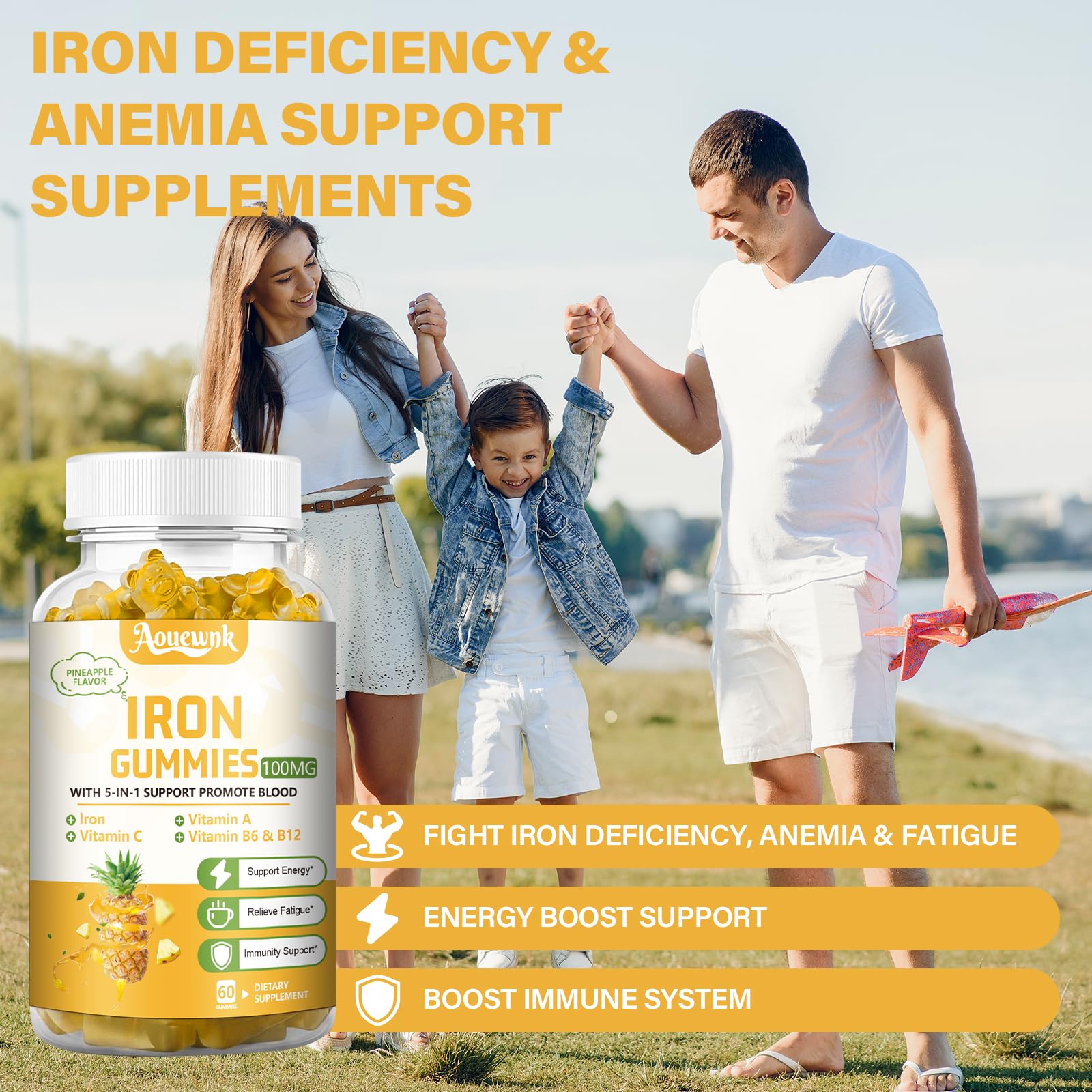 Aouewnk etiqueta nutricional con hierro y vitaminas visibles