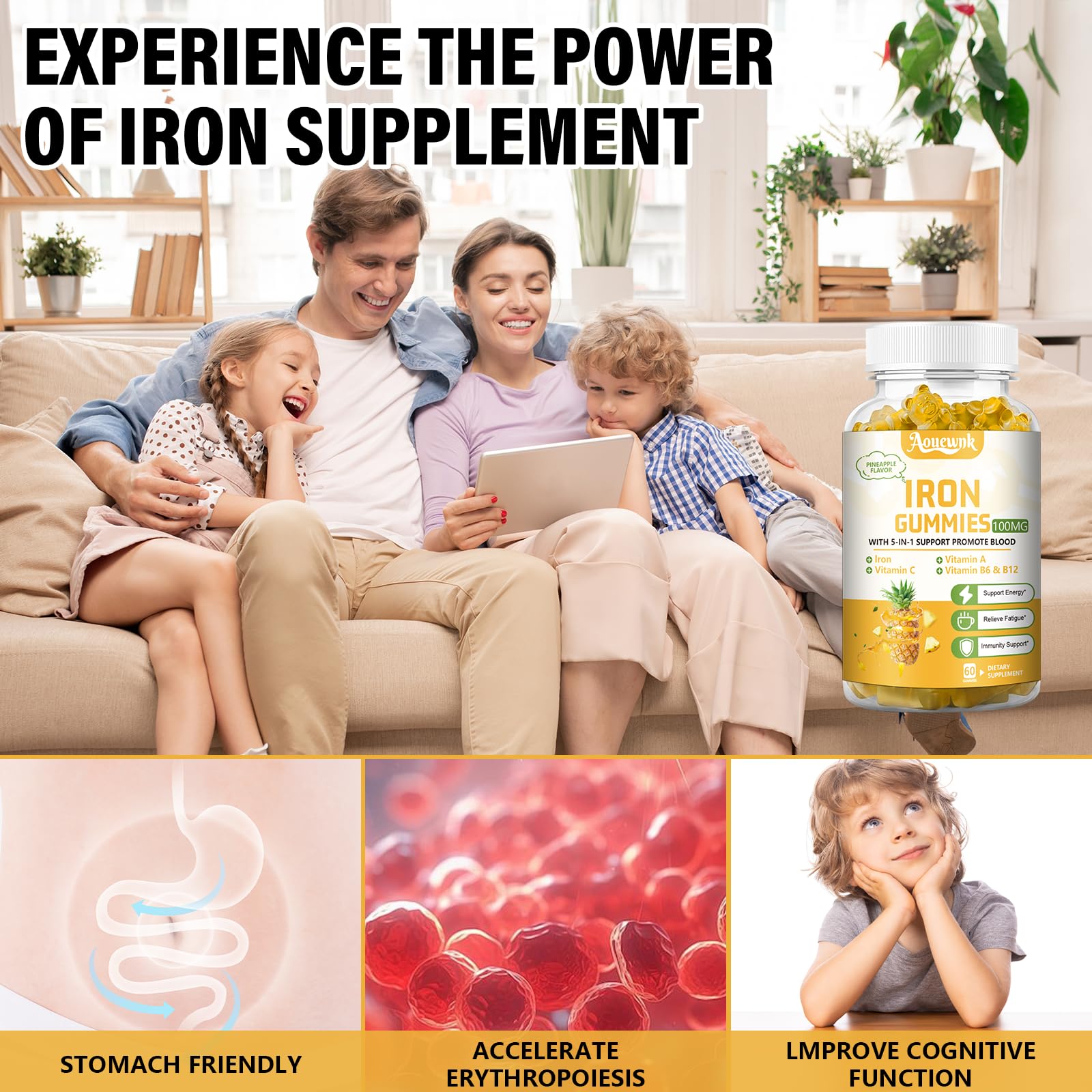 Aouewnk etiqueta nutricional enfocada que muestra vitaminas y hierro