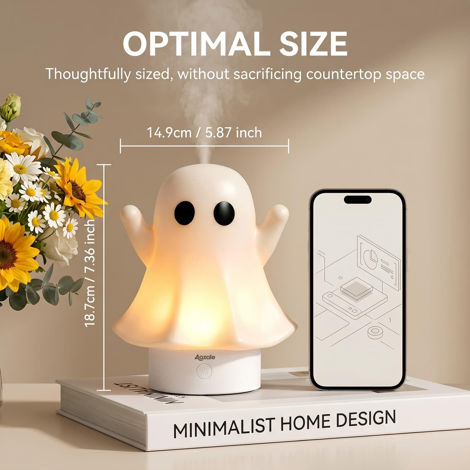 Aozale difusor fantasma detalle de textura y acabado que facilita limpieza