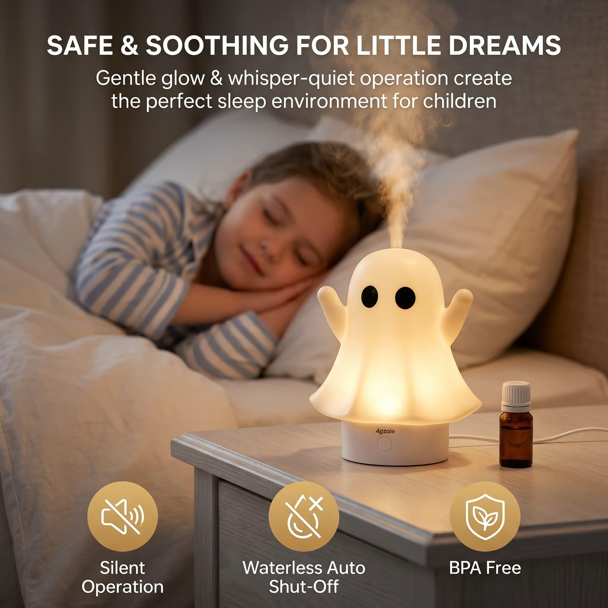 Aozale difusor fantasma con luz nocturna 7 colores creando ambiente relajante