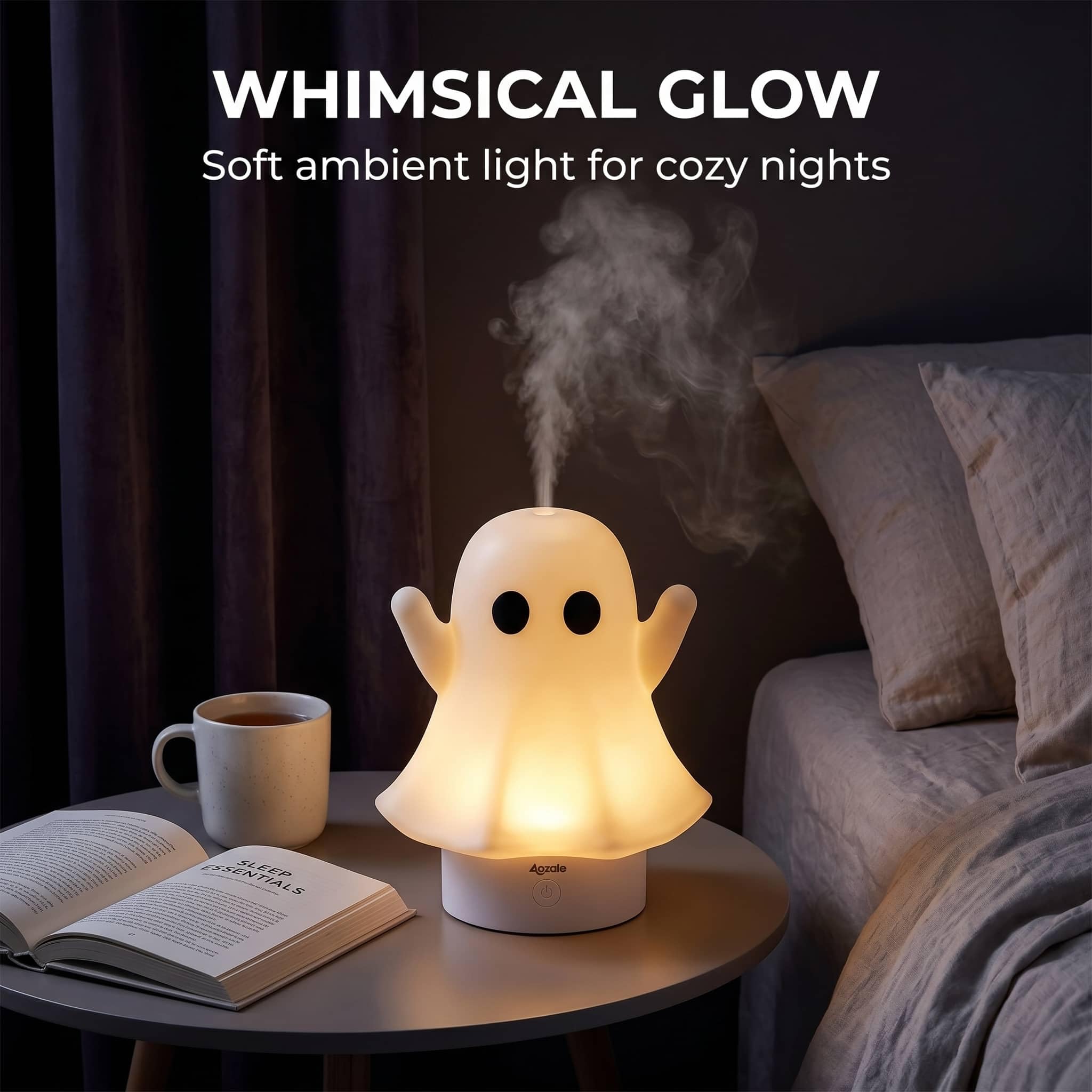 Aozale difusor fantasma primer plano del rótulo y controles fáciles de usar