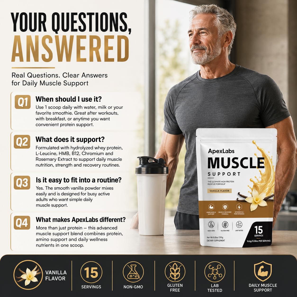 Apex Labs uso en gimnasio con botella y toalla para estilo de vida activo