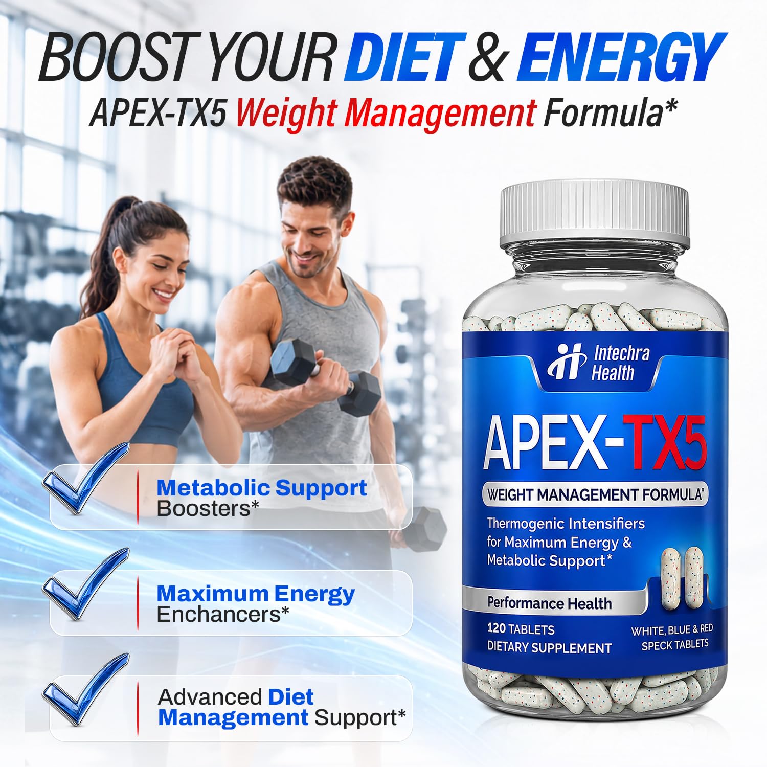 APEX-TX5 usuario tomando tableta antes de entrenar para mejorar energía