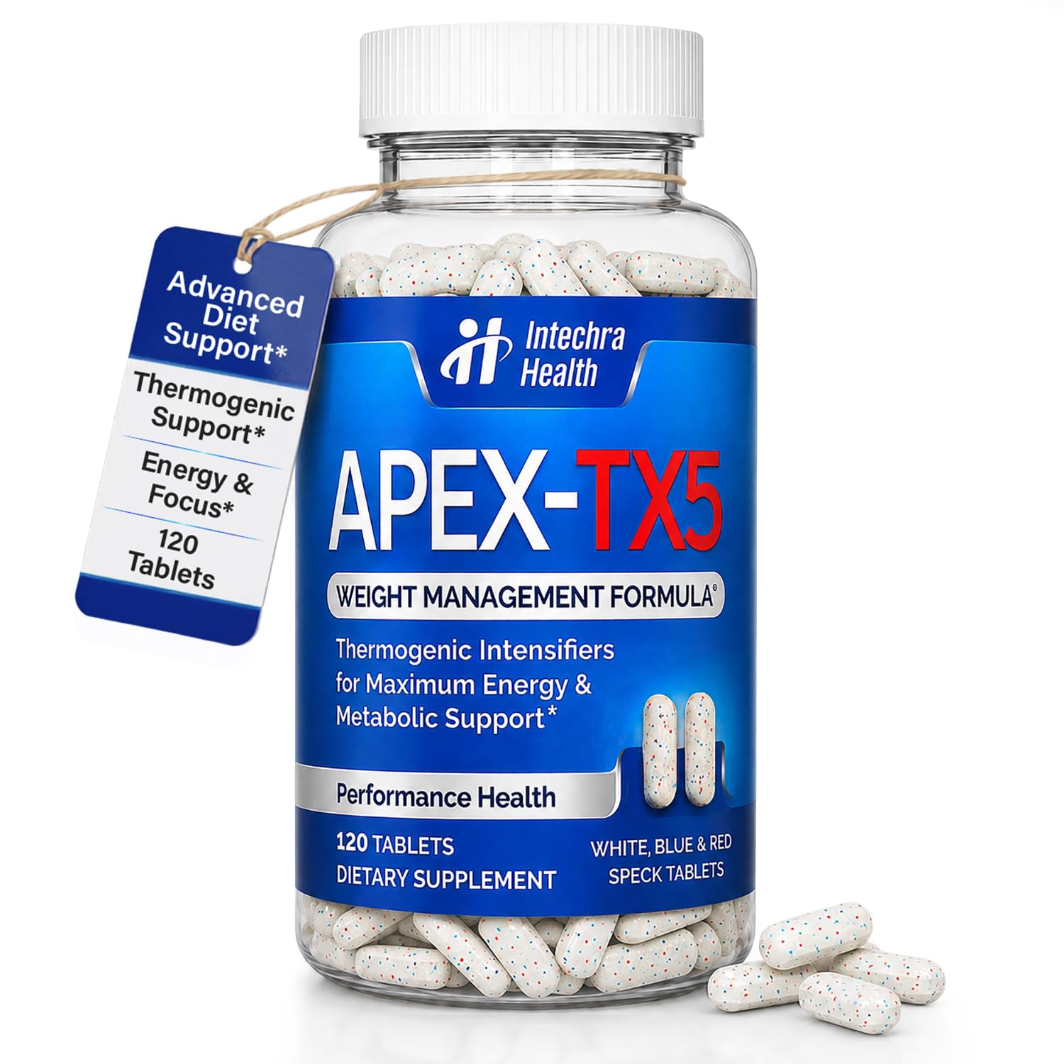 APEX-TX5 frasco frontal mostrando 120 tabletas y apariencia profesional