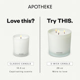 APOTHEKE vela encendida en salón creando ambiente aromático y relajante